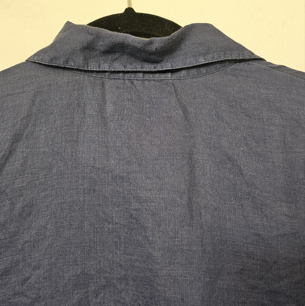 Vintage 100% Linen Short Sleeve Shirt Women's Size M Blue Button Down Breathable - Picture 11 of 13